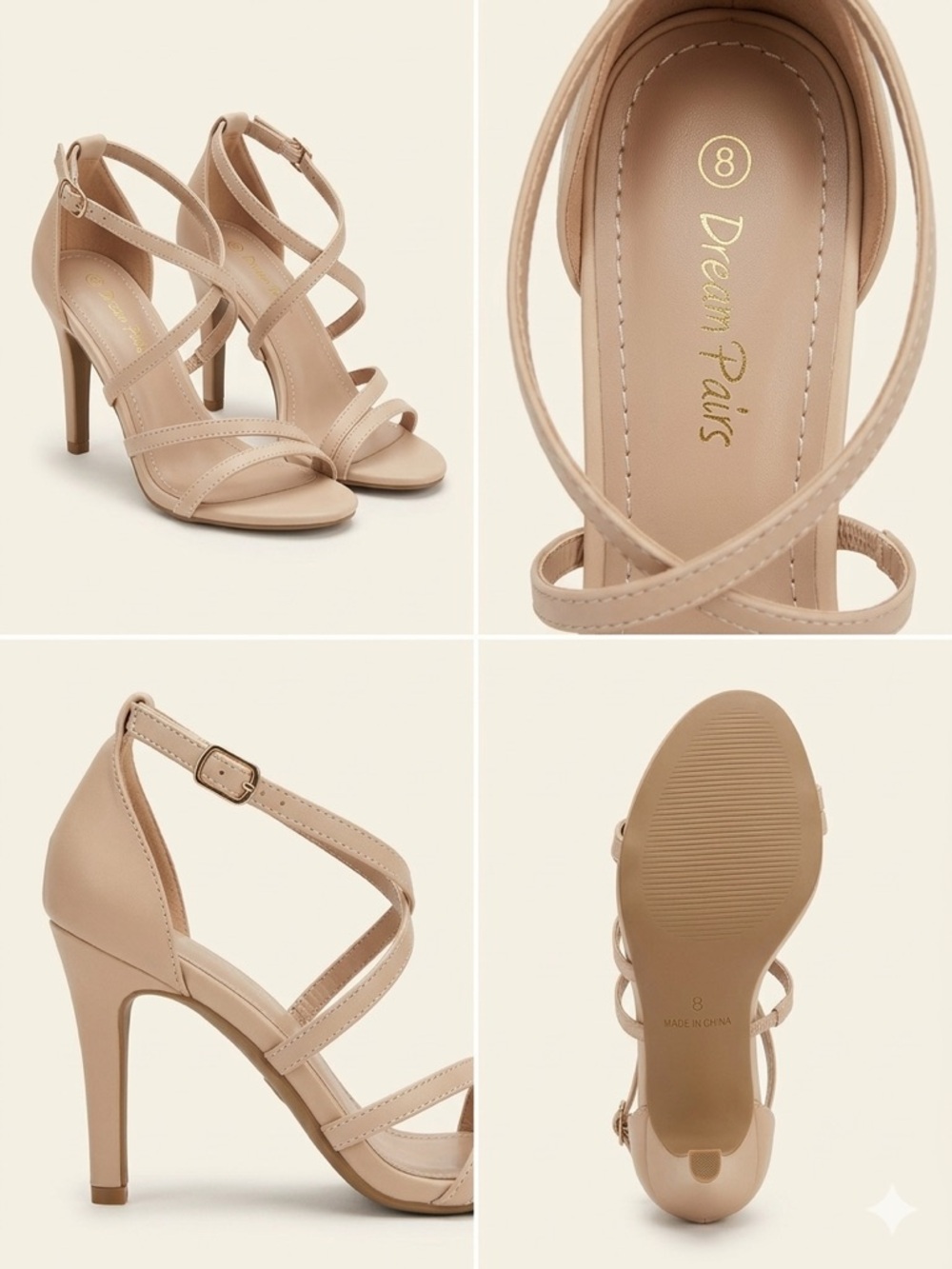 Dream Pairs Beige Strappy High Heel Sandals